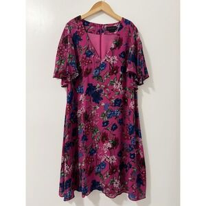 Hatch Pink Floral Flutter Sleeve V-Neck Maternity Shift Dress Size Medium